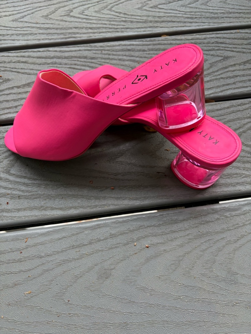 Katy Perry Collections Neon Pink Clear Block Heel Mules